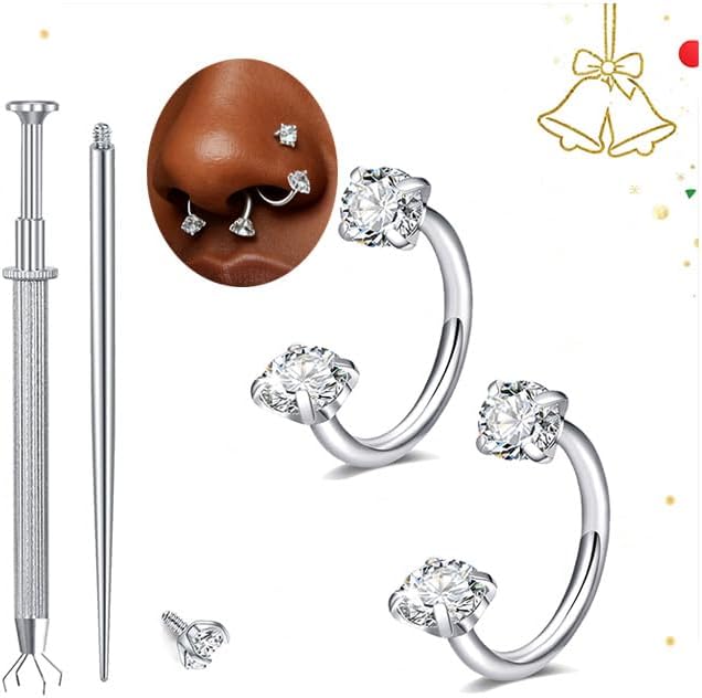 MODRSA Silver 20g Horseshoe Nose Ring Hoop 20 gauge Double Gem Horse Shoe Nose Rings for Women Surgical Steel Half Hoop U Shape Small Silver Tragus Earring Helix Piercing Jewelry Septum Rings 6mm 2pcs