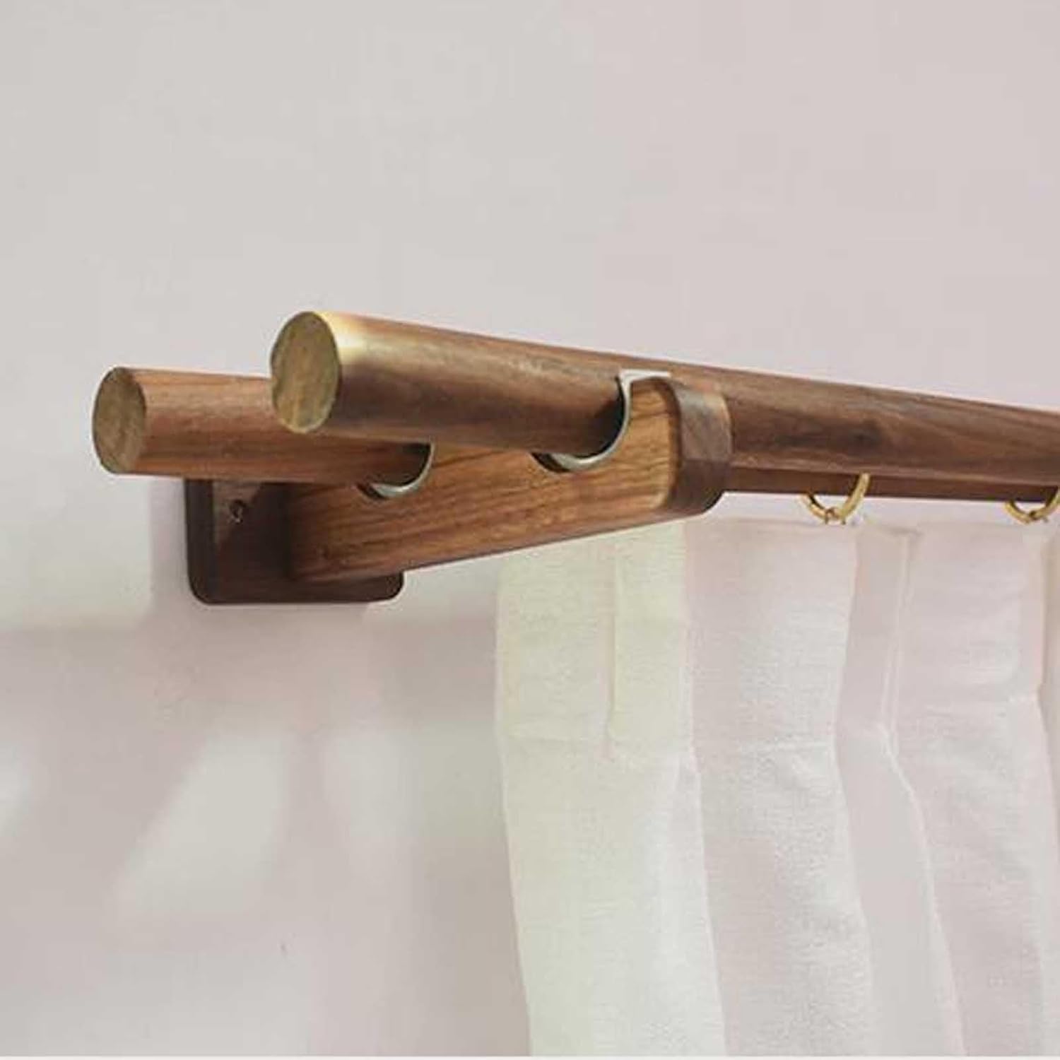 SBCC Solid Wood Logs Walnut Roman Pole Bed and Breakfast Curtain Rod Wooden Pole Double Pole Punched Wood
