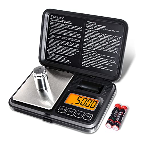 Fuzion Digital Pocket Scale 200g/0.01g, Scale Gram with LCD Display, Tare and PCS, Mini Digital Scale with 50g Calibration Weight for Jewelry, Coins, Powder, Herbs, Spices (Battery Included)