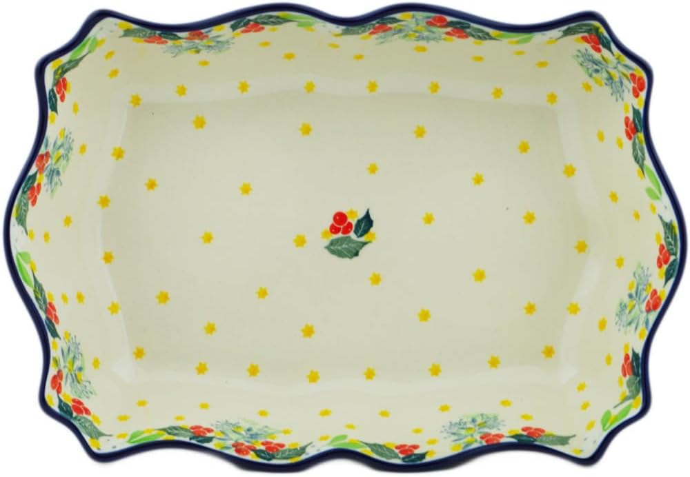 Polmedia Polish Pottery Rectangular Baker - Classic Rowan Pattern Handmade in Boleslawiec Poland by Ceramika Artystyczna + Certificate of Authenticity