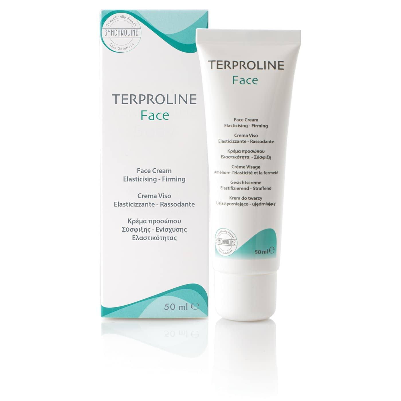 Synchroline - Terproline Face Crema Rassodante Viso e Collo 50 Ml Con Acido Ialuronico Peptidi e Centella Asiatica Contro Rughe e perdita Di Tono, Made In Italy