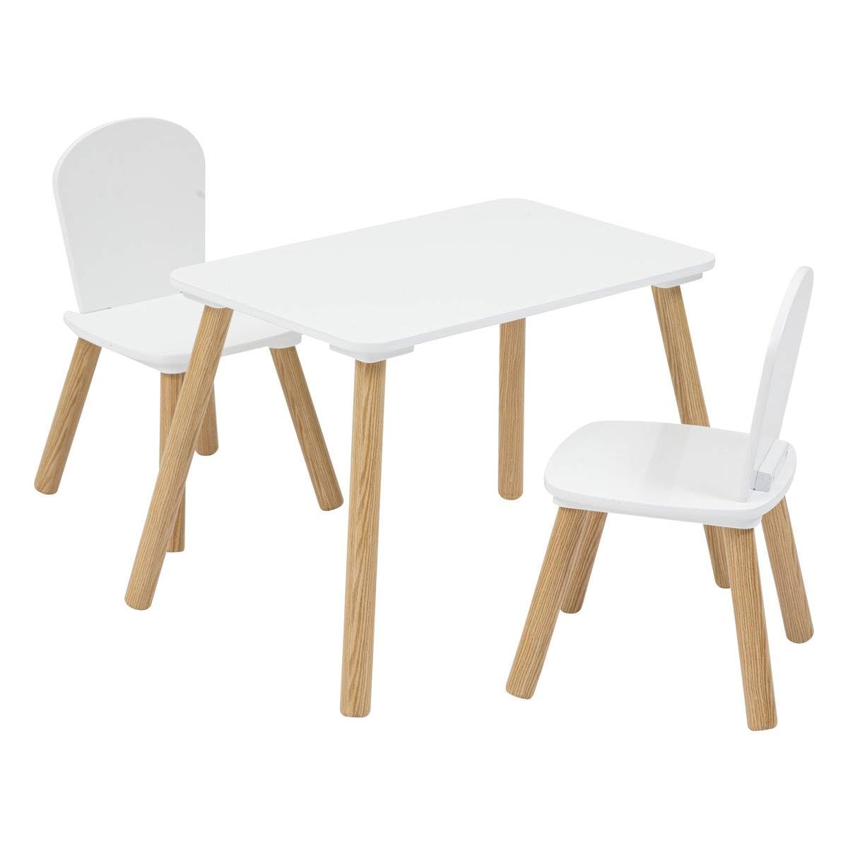 Atmosphera - Ensemble de Table et Chaises Enfant Alex - 3 Pièces (1 Table + 2 Chaises) - Plateau Résistant à l'eau - Mobilier de Chambre, Salle de Jeux - Fille et Garçon - Bois, Bords Arrondis, Blanc