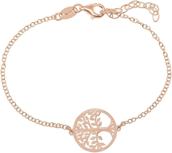 Bracciale Albero Della Vita In Argento 925 E Oro Rosa - Gioiello Portafortuna Donna E Bambina Con Zirconi - Regalo Per Compleanno, Festa Della Mamma, Anniversario