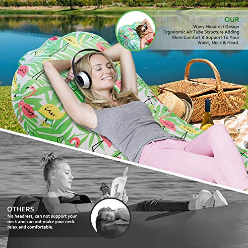 Myuilor Lounger Chair Air Sofa Couch Inflatable Hammock Ergonomic Beach Bed Waterproof Anti-Air Leaking for Camping Hiking Travel Beach Picnic Lakeside, No Pump Required (Green)