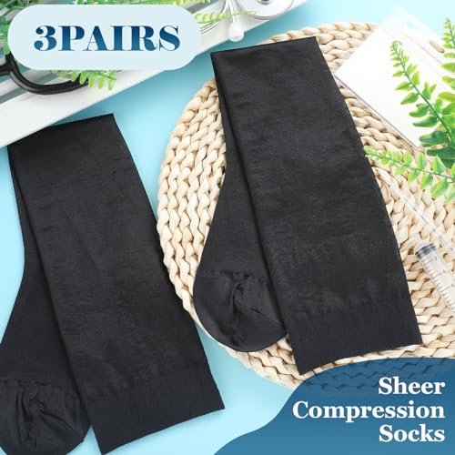 Image of Shellwei 3 Pairs Sheer Compression Socks 20-30 Mmhg Knee High Compression Stockings Support Hose for Women