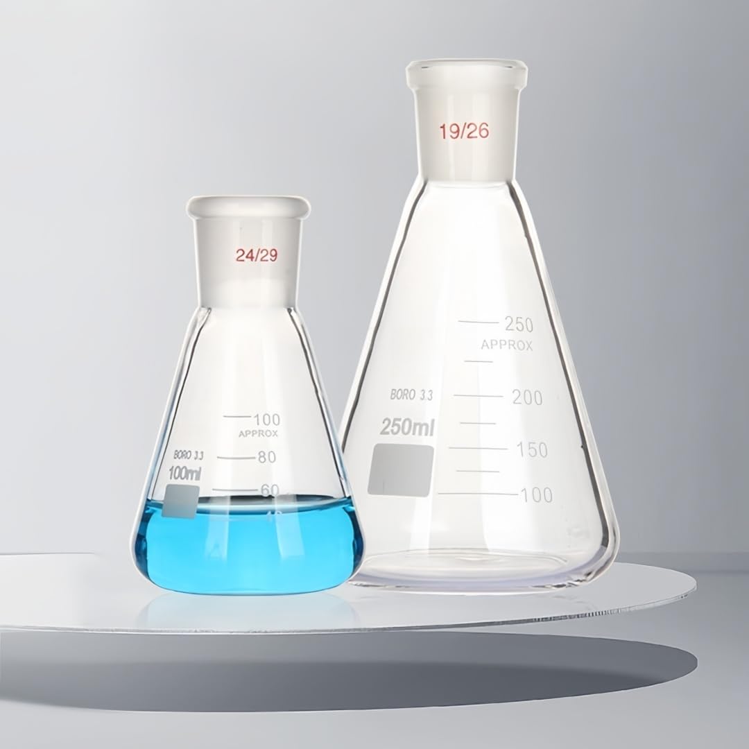 VIDOO Kolba Stożkowa Erlenmeyera 3.3 ze Szkła Borokrzemowego ze Szlifem, Laboratoryjne Szkło do Chemii i Badań, 29/32 3000ml