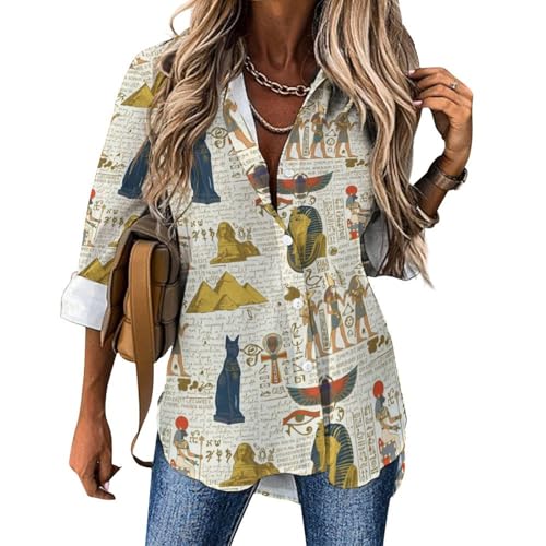 Egyptian Decor Irregular Hem Shirt Women Summer Shirts...