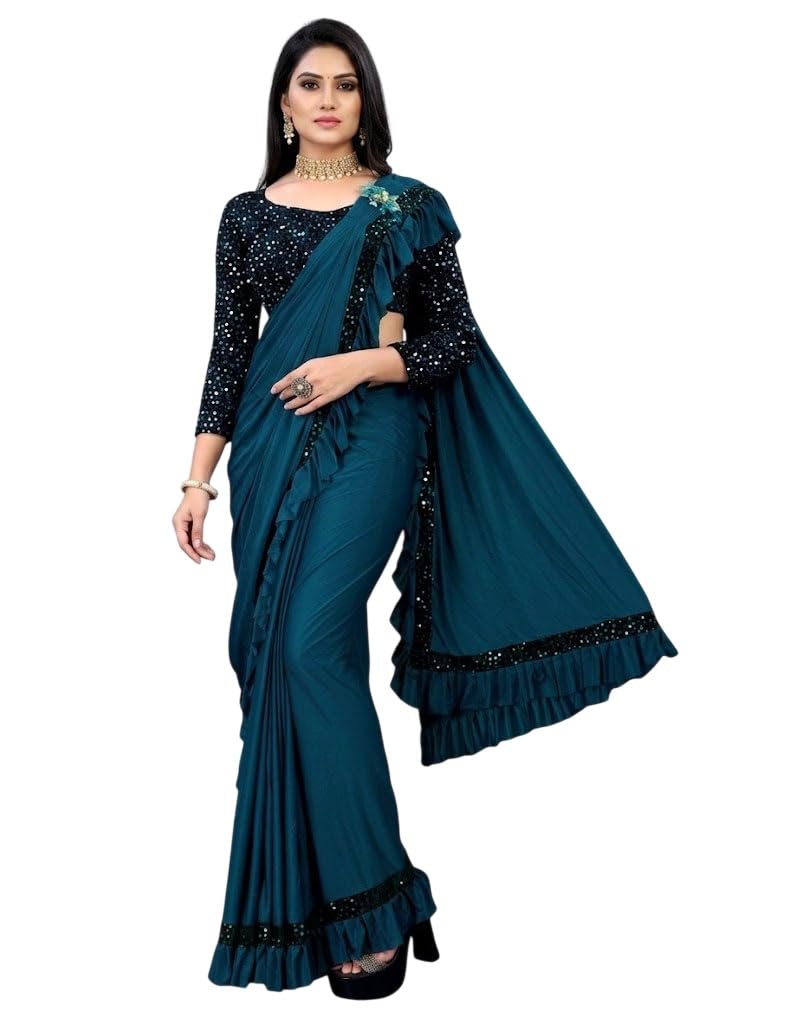 julee Women's Ready to Wear polyester Squence Embroidered Saree RTW-GEM-picture-2