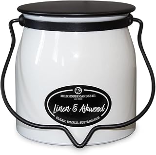 Linen & Ashwood - Creamery Collection - 16oz Double Cotton Wick Soy Candles with Beeswax - Long Burn Time, Made in The USA - Non Toxic, Premium Scented Candles