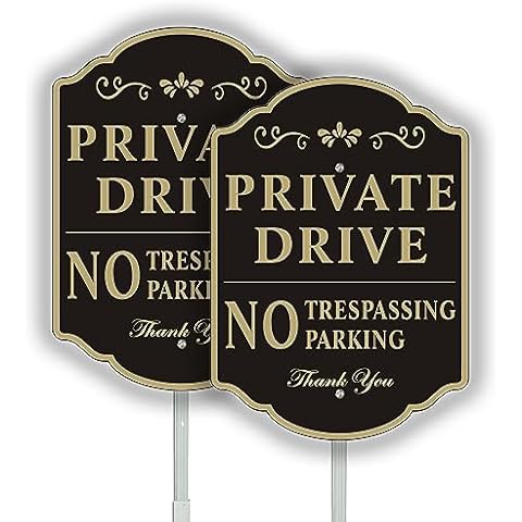Private Drive Sign, Yuntarda 2 Pack 9.6"x13.6" No Parking Sign No Trespassing Sign with 28"Long Alloy Stake Aluminum Metal Sign Refective and Weatherproof for Ourdoor Use Cover