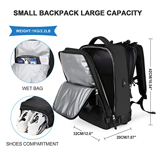 Imagen de la mochila SZLX destacando su capacidad y compartimentos, incluyendo un compartimento para zapatos