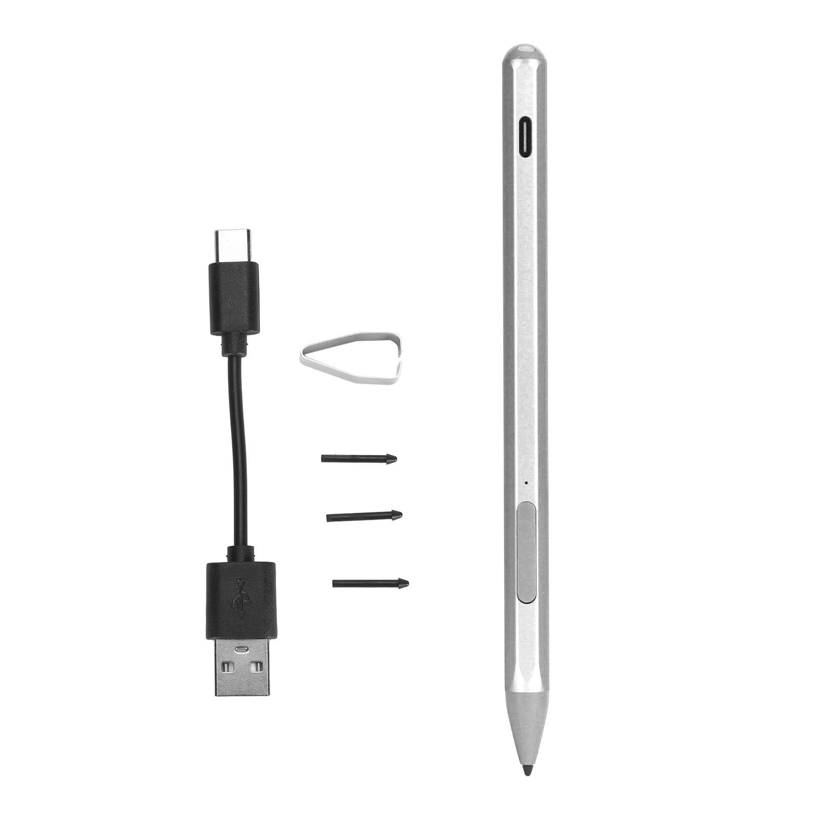 Lápiz óptico para Portátil Recargable con Sensibilidad a la Presión 4096 para Artistas y Diseñadores Aleación de Aluminio 3 Puntas de Repuesto (Plata)