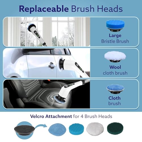 Image of Premium 9 in 1 Electric Spin Scrubber | Cleaning Brush Scrubber for Home | Full Body Waterproof Cordless | Adjustable & Detachable Handle | Bathroom, Tub, Tile, Floor, Car
