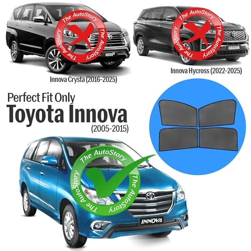 Image of Autostory Custom Fit Black Mesh Car Sunshade for Innova 2005-2015 | UV & Heat Protection Car Window Curtains | Privacy Car Sun Shade | Breathable Vehicle Specific Side Window Shades
