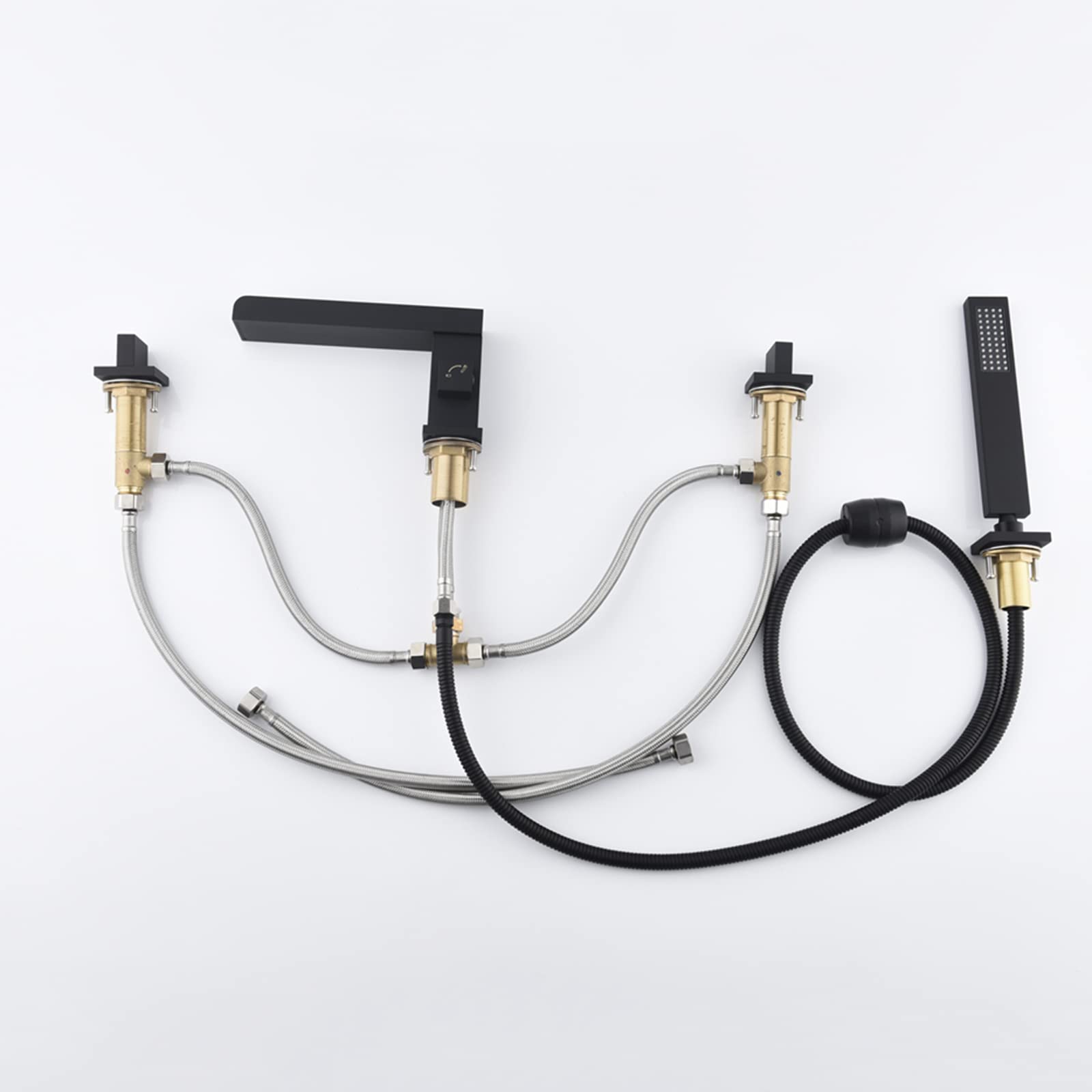 Bateria wannowo-prysznicowa z 4 otworami Bateria wannowo-prysznicowa z prysznicem ręcznym Bateria mieszająca typu wodospad Bateria wannowa Zestaw prysznicowy Bateria wann(Black-four holes)