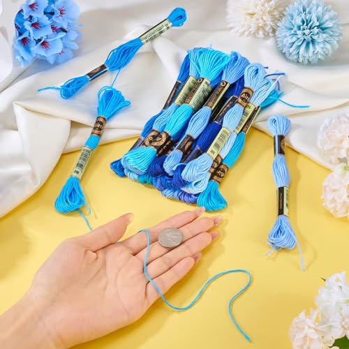 Image of FASHEWELRY 183 Yards Polyester Embroidery Floss Blue Crewel Cross Stitch Threads 1mm 6-Ply Embroidery Thread Bulk for Sewing Bracelet Making Knitting Art Crafts Supply