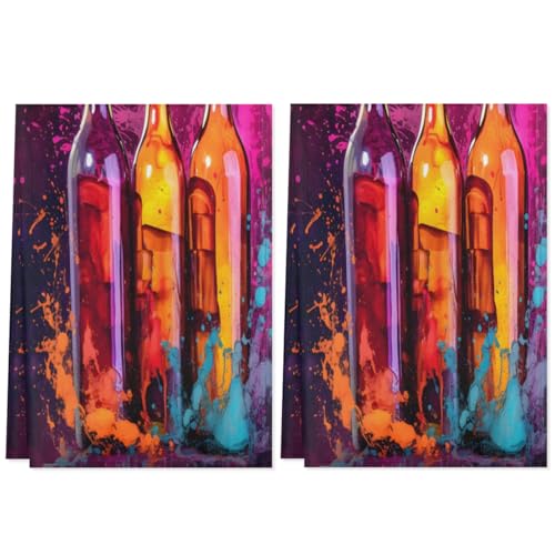 QsirBC Modern Food Pattern Kitchen Towels Set of 2 Hand Towels Dish Towels Reusable Decorative Towel Sets for Cooking Baking, 28.3 X 17.7 Inch