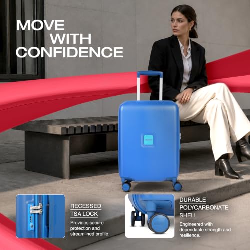 Image of American Tourister Zenrix | Cabin Trolley Bag (55 cm) | 360 8 Wheel Travel Luggage | Hard Case Polycarbonate Suitcase | Recessed TSA Lock | Deep Blue & Light Blue