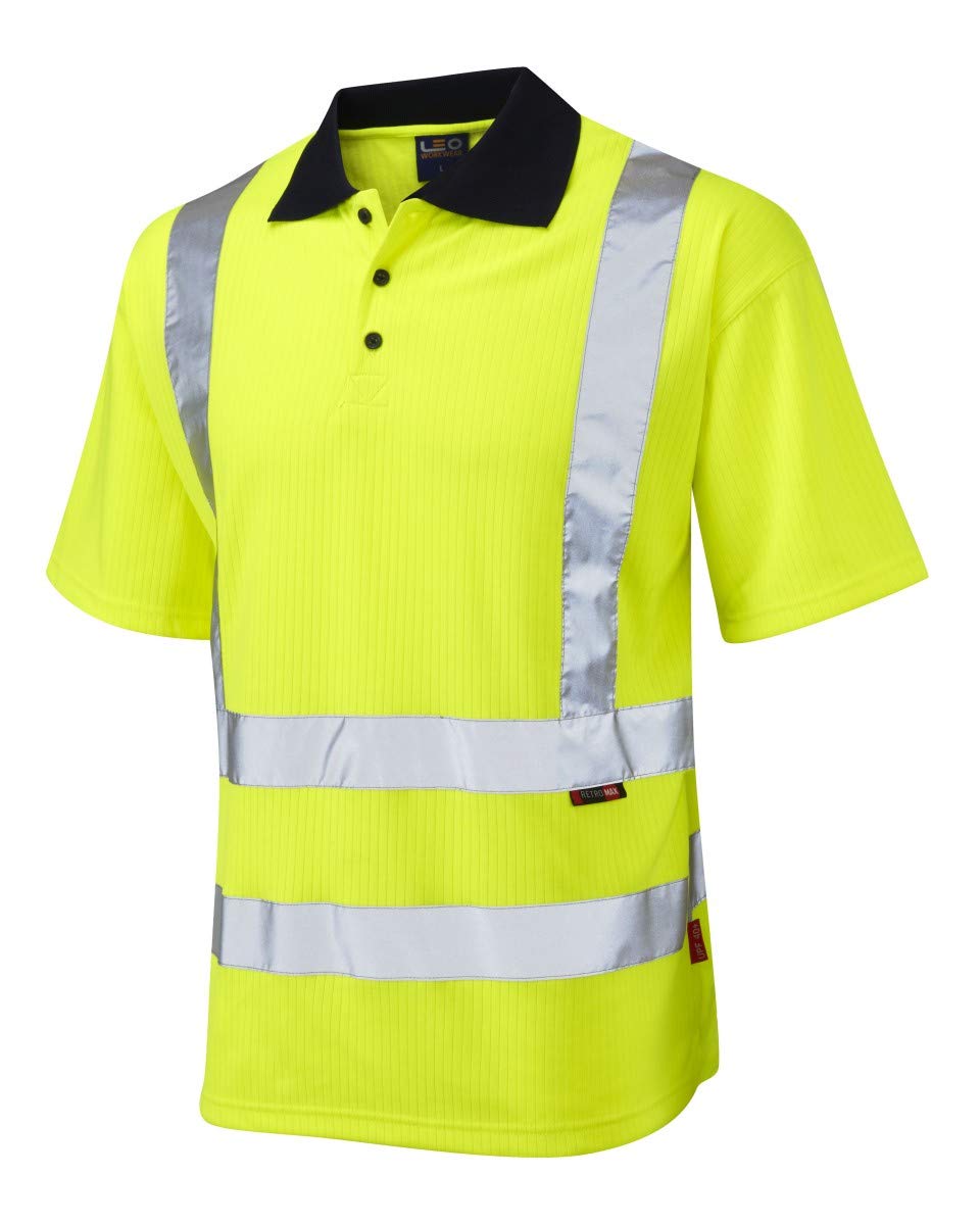 Leo Workwear P01 Croyde Men Hi Vis Polo Shirt#5XL~Yellow