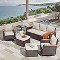 Yalissey 6 Pieces Wicker Patio Furniture Sets, Outdoor Conversation Set PE Rattan Sectional Sofa Couch with Swivel Chairs Ideal for Indoor Porch Deck Bistro Lawn Garden Backyard Poolside-Khaki
