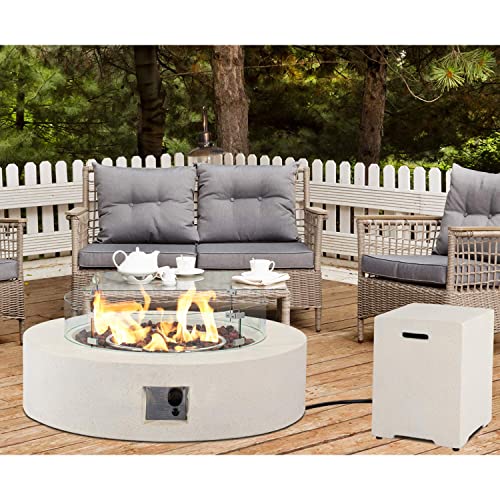 HOMPUS-Propane-42-inch-Round-White-Sandstone-Concrete-Fire-Table-with-Tank-Cover-Wind-Guard-Lava-Rocks-and-Rain-Cover-50000-BTU-Patio-Fire-Pit-Table-Set-for-Outdoor