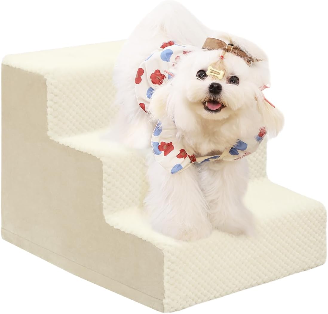 Dog Stairs for Small Dogs,13" H,3-Step Dog Steps for High Bed,Couch,Pet Stairs for Dogs and Cats Climbing with Non-Slip Bottom and Washable Cover,Beige Beige 3 3-Step(18"D x 15"W x 13"H)