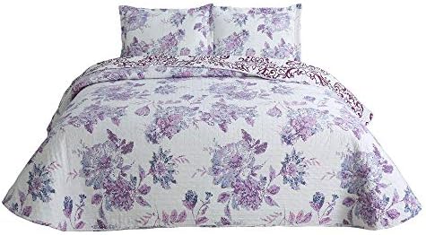 vivinna home textile Bedding Quilts Set Decoration Printed Bedspread Queen Size 90x90 Purple Flowers Coverlet
