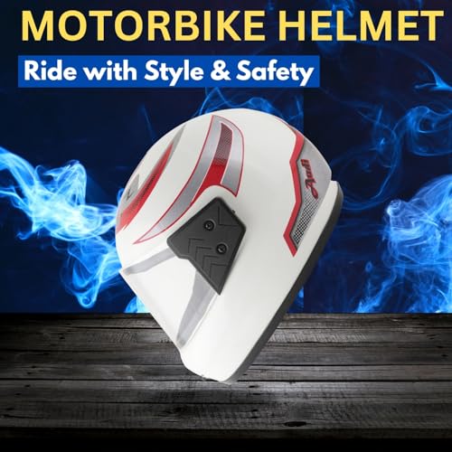 Image of Sage Square Audi Kimi Full Face Helmet | ISI Certified | Clear Visor | Comfort Inner Padding | Designed for Extra Comfort & Style (White Glossy-Red Decal)