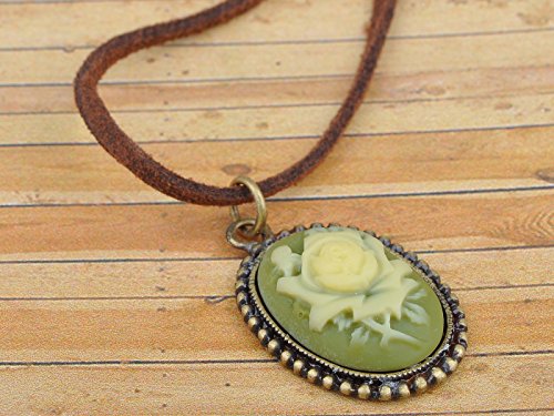Alilang Antique Golden Tone Vintage Faux Suede Enamel Rose Oval Pendant Necklace2