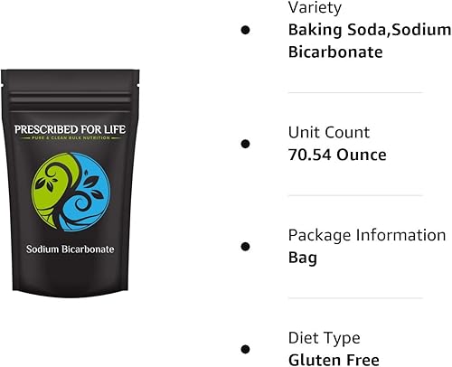 Miniatura 8 de Prescribed For Life Bicarbonato de sodio en polvo  Bicarbonato de sodio orgánico sin aluminio  Bicarbonato de sodio orgánico sin alumino  Grado USP