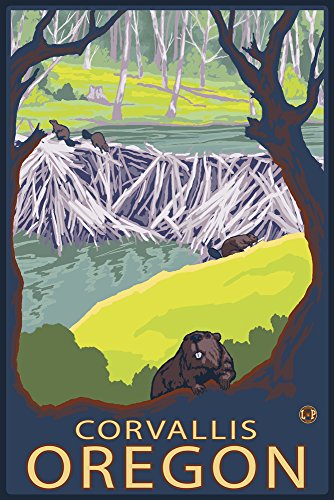 Lantern Press Corvallis, Oregon, Beaver Family (9x12 Art Print, Wall Decor Travel Poster)
