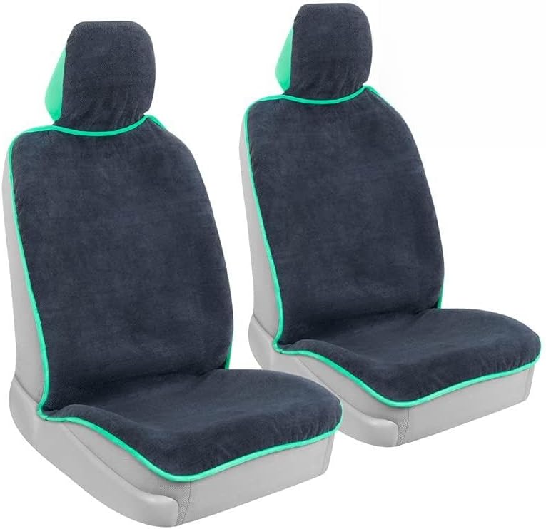 UltraFit Sweat Towel Car Seat Covers - 2 Front Bucket Seat Protectors & Rear Bench for Workout Gym Outdoors Beach Sports Crossfit Yoga Towel Waterproof Seat Covers for Auto (Mint Trim)