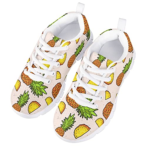 AmzPrint Size 10.5 Cute Cartoon Print Pineapple Shoes for Girls Pink Lightweight Lace-Up School Running Sneakers3