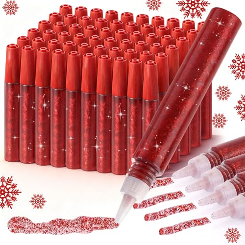 Cholemy 60 Pcs Glitter Glue Pens Glitter Glue Stick Set for Crafts Washable Markers Painting Pens for DIY Arts Projects Scrapbooking Holiday Greeting Card Decorating Supplies(Red)
