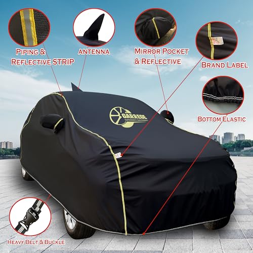 Image of Reflector Waterproof Car Cover for Kia Seltos 2026 Model with Mirror & Antenna Pocket | All Weather Protection | Washable Fabric | Black Color