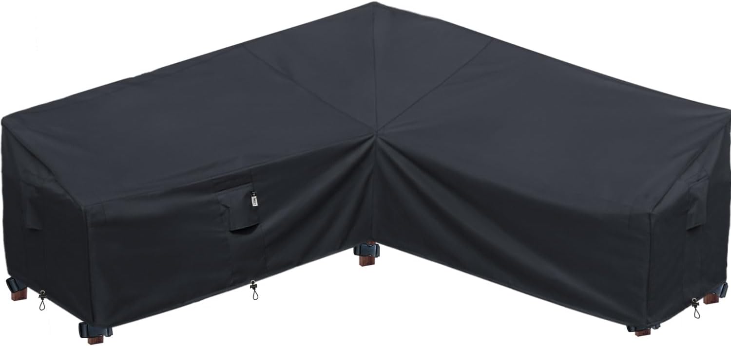 Clearance Patio Furniture Covers, Waterproof Outdoor Sectional Cover, 600D PU Outdoor Furniture Sofa Covers 85"x85" L Shaped Oudoor Couch Cover, V-Shape Lawn Outside Protector