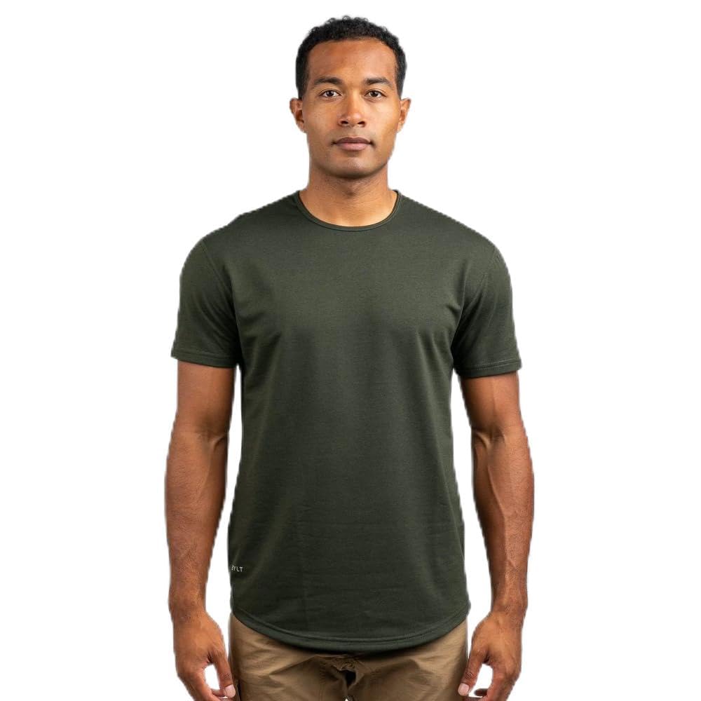 BYLT Mens Drop-Cut Mens T Shirt Plain Tshirts for Men Drop Cut Basic Crewneck Tee Wrinkle Resistant Stretch