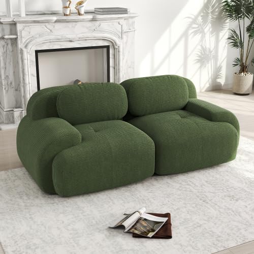 Loveseat 2-Sitzer Sofa Cord, Rahmenloses Modulares Sofa mit Armlehnen aus flauschig Stoff, rutschfest & Hohelastische Polsterung für Wohnzimmer Schlafzimmer, Grün