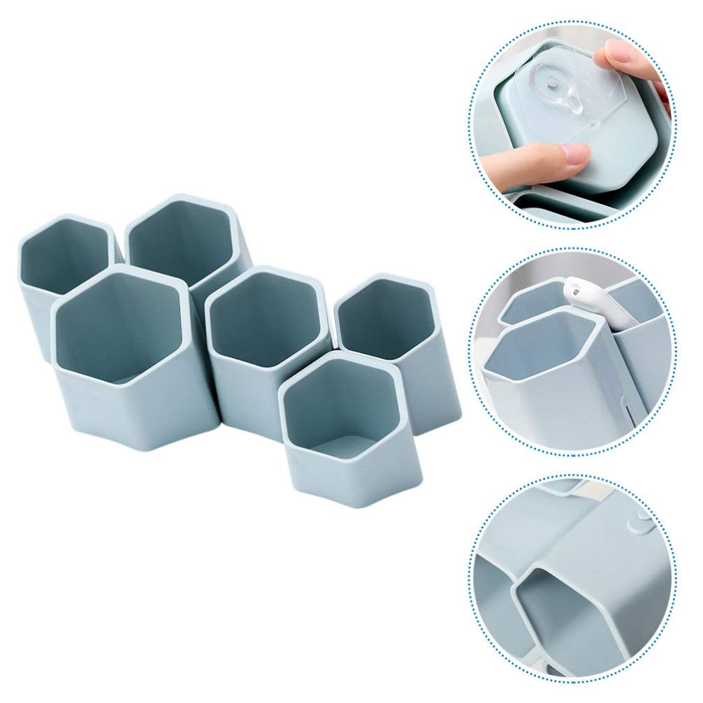 Porte-stylo Pot à crayons Fournitures de bureau Organisateur de stockage Conteneur 6pcs Blanc Étudiant Stylo Maquillage Porte-pinceau Organisateur de bureau Conteneur mural Porte-maquillage Porte-cosm