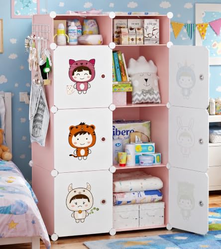 Image of EXVITO 6+2 Door Kids Plastic Wardrobe for Clothes, Foldable Plastic Almirah for Clothes, Collapsible Wardrobe for Storage, Baby Cupboard for Clothes, Storage Rack for Kids - Pink