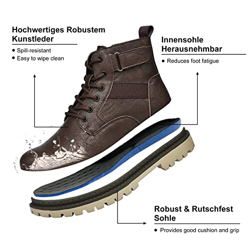 visionreast Laarzen voor heren, motorlaarzen met ritssluiting, enkellaarzen, ademend, casual leren laarzen, ronde kop, korte laarzen, outdoor, antislip springlaarzen - Image 4