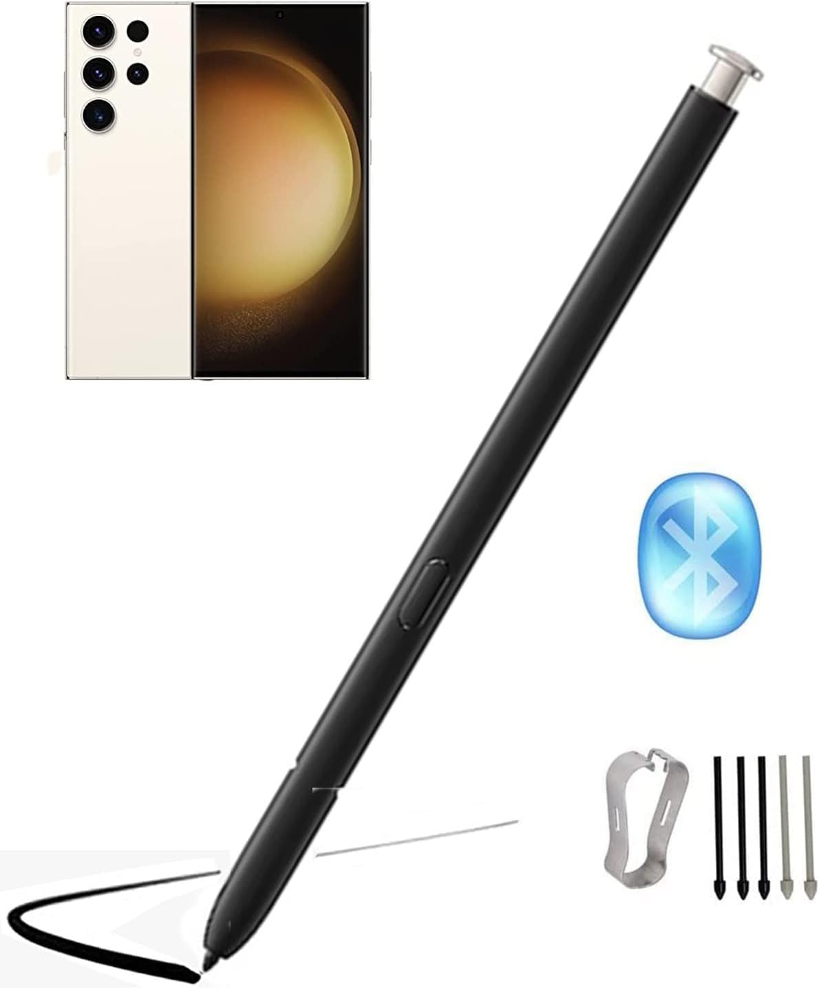 Galaxy S23 Ultra S Pen [WithBluetooth] Replacement for Samsung Galaxy S23 Ultra 5G All Verisons Stylus Pen 4096 Pressure Sensor, Air Command Touch-Free Control+ 5*Tips (Cream)