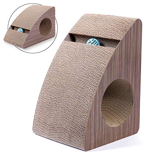 PAWZ Road Griffoir en carton pour chat, Griffoir pour chat avec tunnel et balle jouet, grattoir en carton durable et premium pour chats, Conseil à gratter pour chat 24 * 27 * 39cm