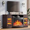 AMERLIFE 70" Farmhouse Fireplace TV Stand with 36'' Curved Electric Fireplace, LED Media Console with 2 Drawers & Adjustable Shelves, Fits 80'' TVs, Espresso