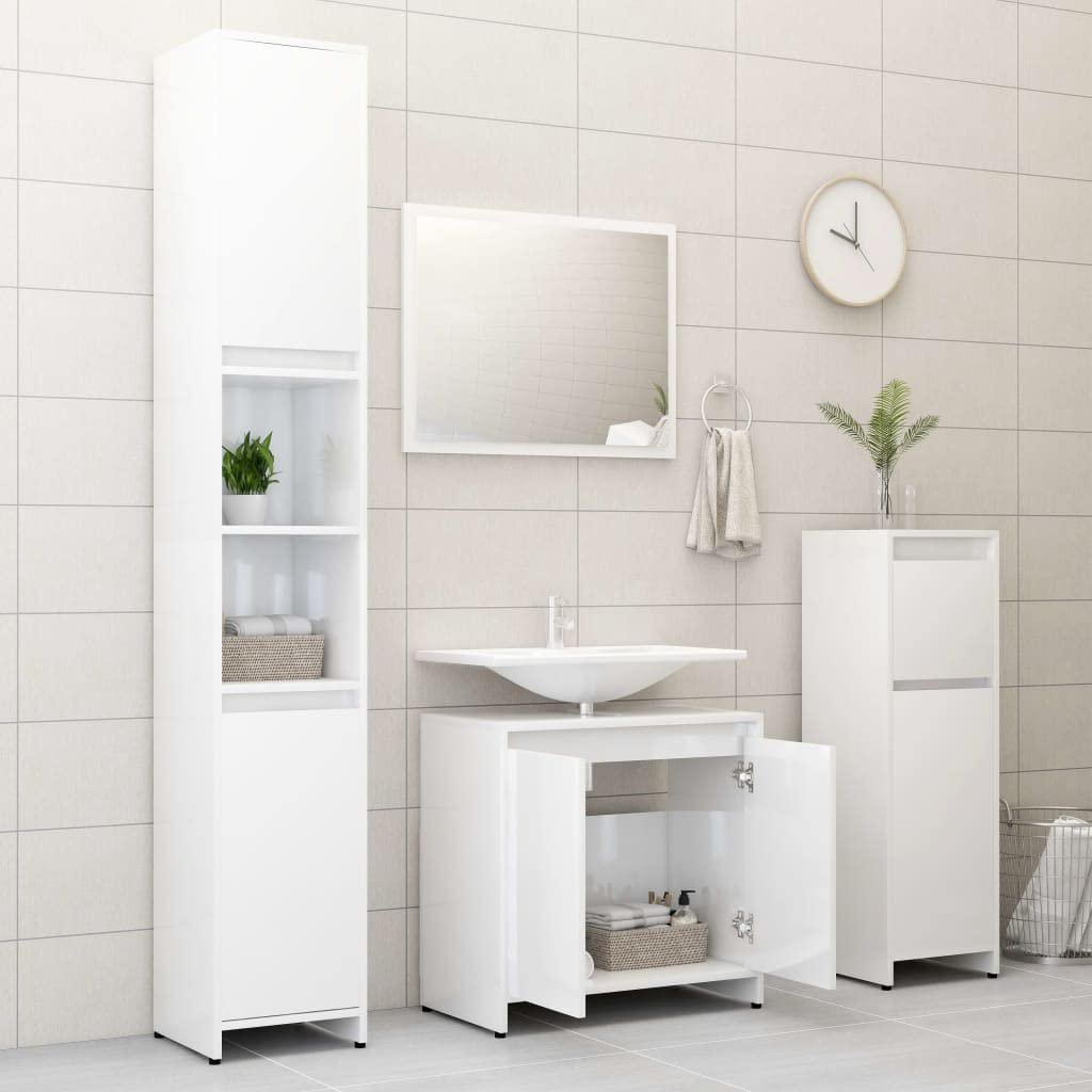 Möbelsets 3-teilig Badmöbel Set Hochglanz Weiß Holzwerkstoff Badmöbel Sets