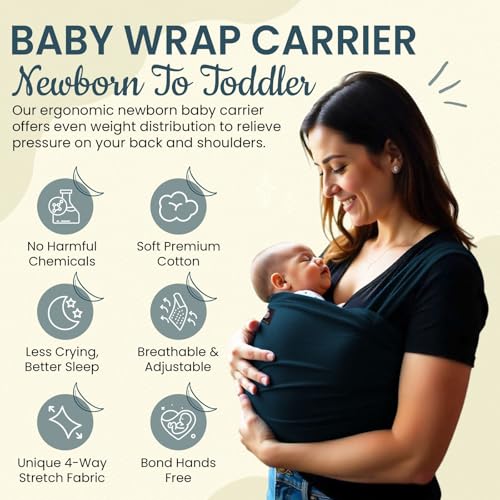 Image of Baby Carrier Wrap for Newborn to Toddler | Ergonomic M-Position Sling | Soft Cotton, Breathable & Stretchable | Hands-Free Babywearing (Coral Rose)