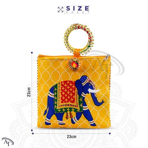 Image of Women Potli Bags | Gifting Potli with Zip & Bangle Handle | Traditional Shagun Return Gifts Potli for Mehandi, Haldi, Baby Shower, Wedding, Sangeet (Elephant Print, Pack of 12)