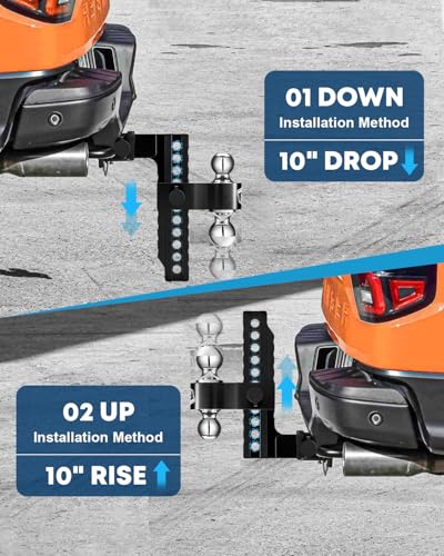 Image of Kohree Adjustable Trailer Hitch Fit 2 Inch Receiver, Dual Solid Ball 2 inch and 2-5 /16 inch(12,500 LBS GTW), 10 inch Drop & Rise Heavy Duty Aluminum Tow Hitch with 4 Silencer Pads & 2 Locking Hitch Pin, Black