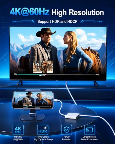 Image of AIRSKY USB-C Digital AV Multiport Adapter, USB C to HDTV Adapter | 3-in-1 hub supports 4K@60Hz, 100W PD charging, USB 3.1 port, compatible with iPhone 16 /15, iPad Pro, Samsung