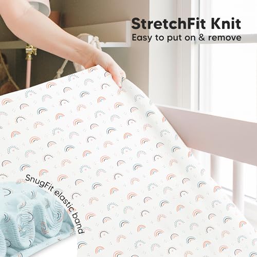 Image of KeaBabies 2pk Baby Crib Sheets for Boys Girls, 52x28 Fitted (Jolly Rainbow) | Viscose Derived from Bamboo, Toddler Bed Sheets Neutral, Fitted Crib Mattress Sheet for Standard Baby Bedding, Soft, Cozy